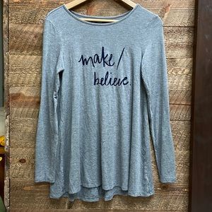 Aerie Womens' "JUST ADD LEGGINGS Make Believe" Long Sleeve Shirt Gray Small